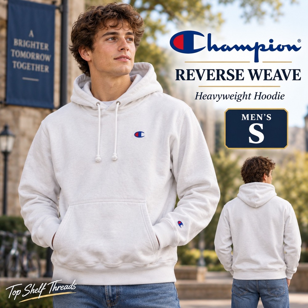 Champion Reverse Weave Small C Men S White Heavyweight Pullover Athletic Hoodie